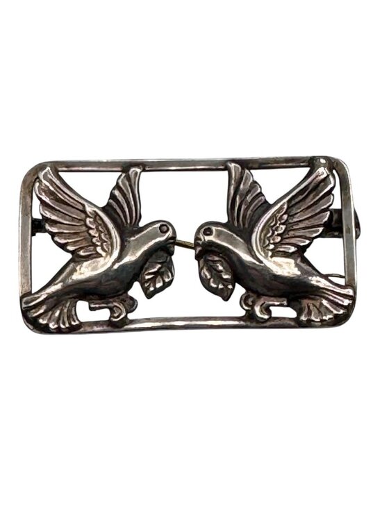 Christian Veilskov Jewelry - Danish Silver Doves Brooch Christian Veilskov 830S Repousse Vintage Mid-Century
